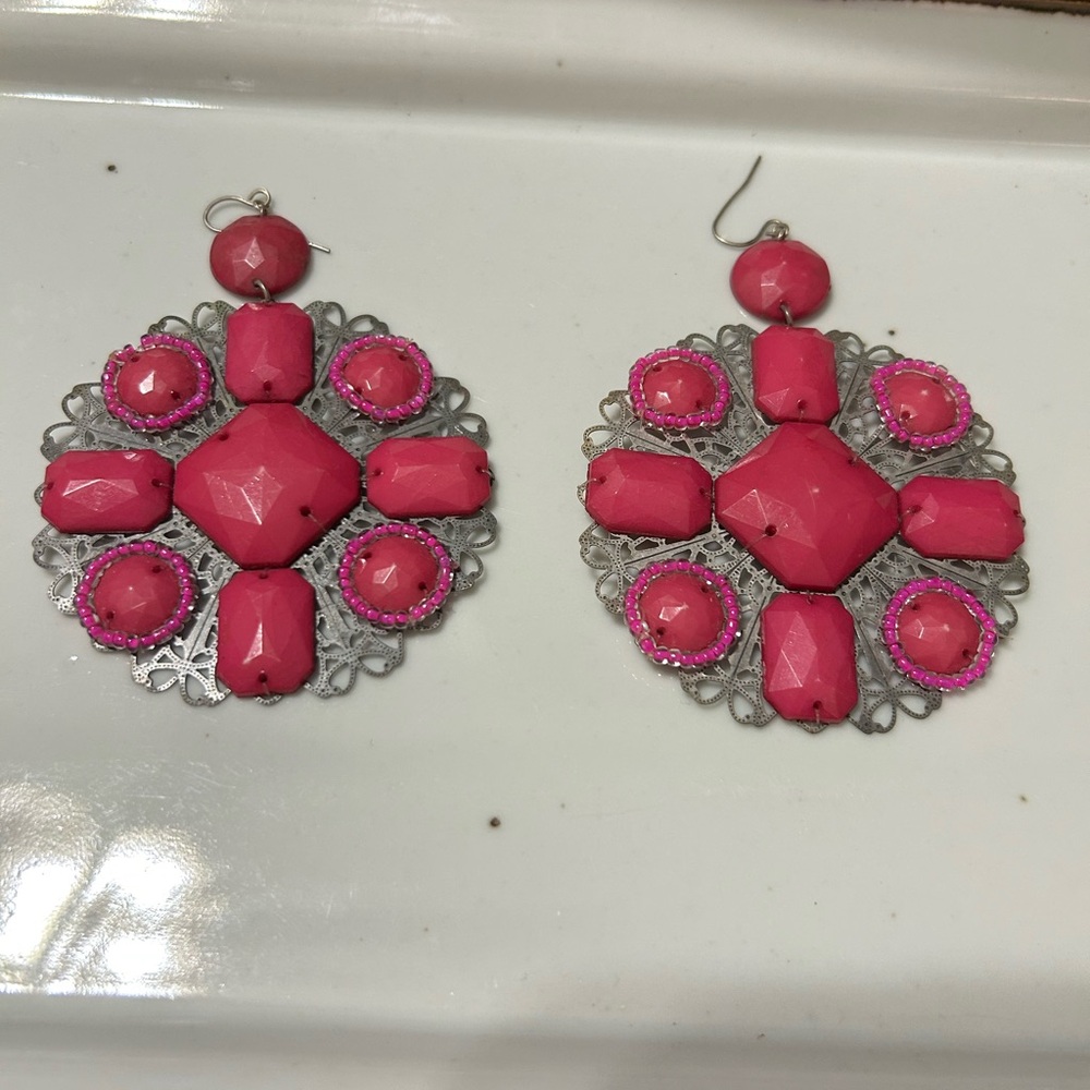 Pink and Silver Statement Earrings